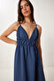 Backless Summer Poplin Dress Dark Blue Ldp0043 - 3