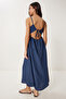 Backless Summer Poplin Dress Dark Blue Ldp0043 - 2
