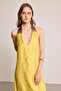 Halter Neck Long Satin Dress - Yellow - 4