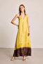 Halter Neck Long Satin Dress - Yellow - 3