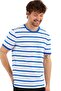 Crew Neck Ringel Knit Short Sleeve Blue Striped T-shirt - 2