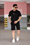 Men's Cotton Owersize Printed Waist Tie Zipper Pocket Shorts Suit - 2