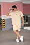 Men's Cotton Owersize Printed Waist Tie Zipper Pocket Shorts Suit
