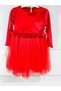 Girls' Velvet Dress with Gathered Waist and Six Tulle - 4