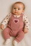 Heart Baby Girl Jumpsuit 3-Piece Jumpsuit Set – Sleeved Bodysuit, Pocket Jumpsuit and Socks |   3-6-9 Months Baby Clothes - 3