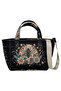 Women's Vegan Leather Black Medium Tote Bag - Bee with Flowers Design - 2