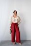 Summer Relaxed Cut High Waist Rope Lace-Up Wide Leg Loose Palazzo Trousers - Red - 4