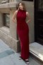 Burgundy Sassy Sleeveless Waist Draped Slit Women's Dress