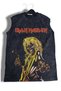 Iron Maiden Printed Washed Sleeveless T-Shirt, Unisex Rock Band Themed Zero Sleeve Vintage Singlet