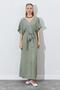 Women's Khaki Low Sleeve Waist Tunnel Belt Linen Long Dress - 3