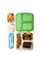3 Compartment Bento Lunch Box w/ Spoon and Fork Set and Stainless Steel Gravy Box - Dino Green - 6