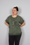 Plus Size Star Sequin Embroidered Washable Khaki Cotton Blouse – Sparkling and Comfortable Design