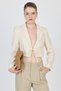 Natural Linen Look 100% Cotton Tie Detail Crop Blazer Jacket 7070 - 3