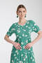 Green Floral Print Short Sleeve Floor Skirt Full Length Button up Women's Dress - 3
