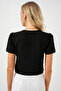 Women's Short Sleeve Crop Blouse 958 - Black - 6
