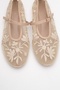 Juny Beige Mesh Flower Embroidered Women's Ballerina Shoes - 2
