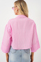 Women's Striped Oversize Short Shirt 20326 - Pink - 6