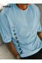 Latest Breath Printed Cotton Fabric Unisex Light Blue T-Shirt-Black Shorts Set - 3