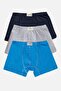 Boy's Cotton Soft and Flexible Lycra Boxer 3 Pcs Navy Blue Gray Blue