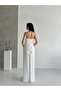 White Stone Embroidered Slit Strapless Evening Dress - 4