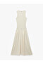Wrap-Around Fabric Slim Fit Sleeveless Crew Neck Long Dress - 3