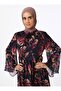 Floral Print Chiffon Modest Dress - Black - Pink Patterned - Refka - 3