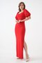 Women's Red Crepe Fabric Puff Sleeve Heart Collar Slit Detailed Maxi Dress 582853 - 4