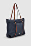 Velie Parachute Fabric Striped Shopper Bag Navy Blue-Tan - 3