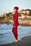 Women's Pool/Sea/Beach Long Front Zipper Detailed Checkered Swimsuit Jumpsuit - 6