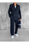 Men's Striped Oversized Double-Breasted Suit Navy