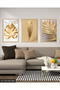 Gold Leaf Feather 3 Piece Wooden Framed Painting Act - 2