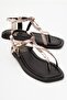 Jamie Brown Beige Patterned Genuine Leather Women's Flip Flops Sandals