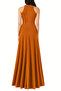 Tan Women's Shoulder Open Slit Crepe Fabric Maxi Length Dress - 2