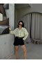Women's Oil Green Modal Fabric Striped Oversize Transparent Shirt 29236 - 5