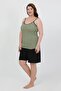 Women's Plus Size Rope Strap Combed Cotton Shorts Suit Green 202508 - 2