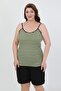 Women's Plus Size Rope Strap Combed Cotton Shorts Suit Green 202508 - 5