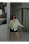 Women's Oil Green Modal Fabric Striped Oversize Transparent Shirt 29236 - 4