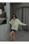 Women's Oil Green Modal Fabric Striped Oversize Transparent Shirt 29236 - 2