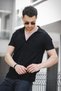 Mantheo Slim Fit Flexible Lycra Short Sleeve Footed Collar Men's Shirt - 3