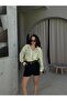 Women's Oil Green Modal Fabric Striped Oversize Transparent Shirt 29236 - 3