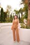Women's Gold Buttoned Linen Vest Trousers Suit - 3