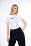 Women's Embroidered Crop Tracksuit Set with Printed Front Slit and Pockets 24063 Black - 3