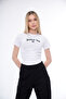 Women's Embroidered Crop Tracksuit Set with Printed Front Slit and Pockets 24063 Black - 4