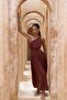 Mharia Asymmetric Detail Tile Long Linen Dress