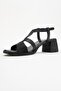 Dolen Black Stone Genuine Leather Women's Thick Heeled Sandals - 4