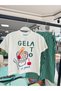 Printed T-Shirt and Striped Woven Jogger Tracksuit Children's Bottom Top Set - 8