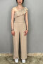 Women's Beige Color One Shoulder Blouse - Pants Set