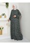 Patterned Front Gathered Viscose Dress - Khaki / E0131 - 2