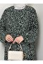 Patterned Front Gathered Viscose Dress - Khaki / E0131 - 7