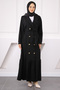 Black Front Buttoned Waist Belted Dress